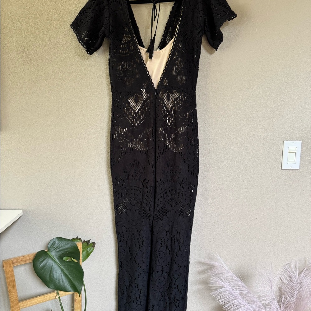 Spell Fleetwood Black Crochet Flare-Leg Jumpsuit - Picture 2 of 14